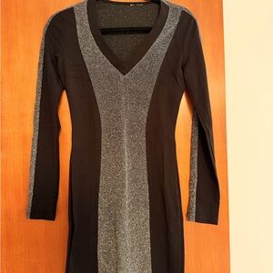 Chic Black and Silver Long Sleeve Dress